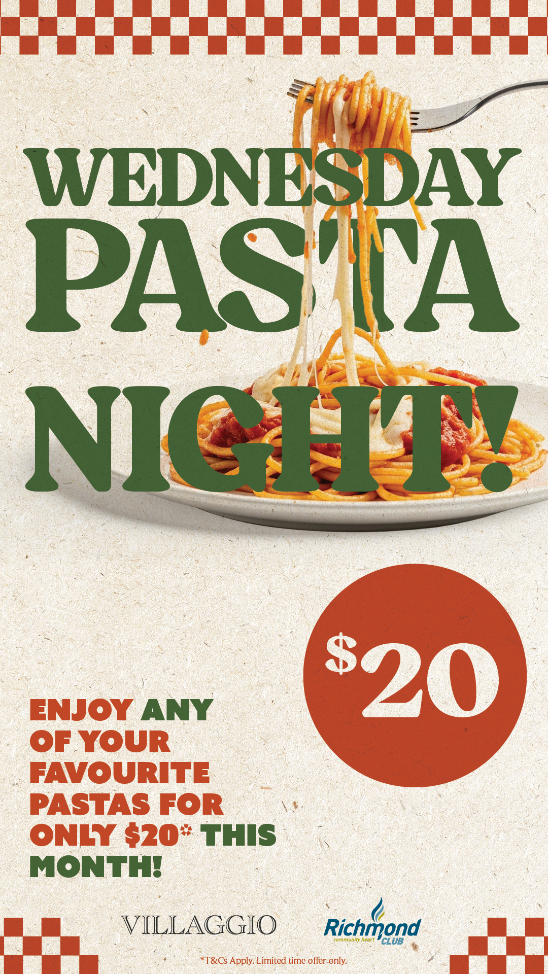 Pasta Wednesday Night – $20 This June!